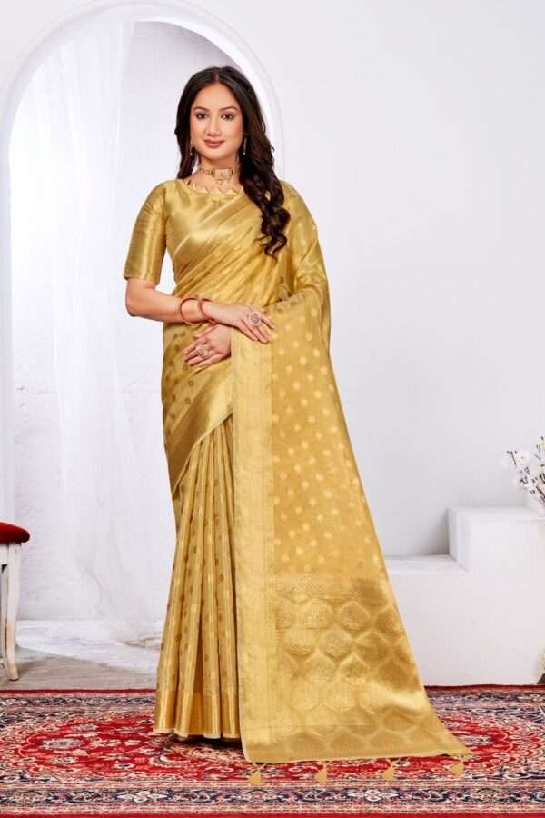 Cream Banarasi Silk Saree bs1 - Image 2