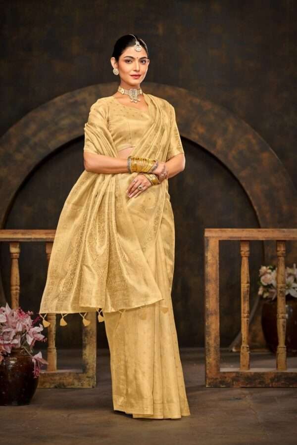 Cream Banarasi Silk Saree bs2 - Image 2