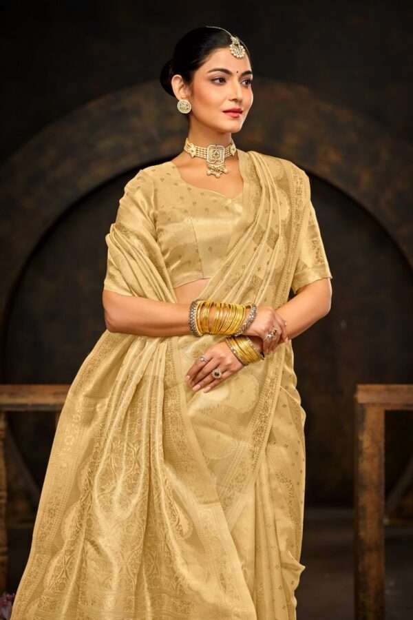 Cream Banarasi Silk Saree bs2 - Image 3