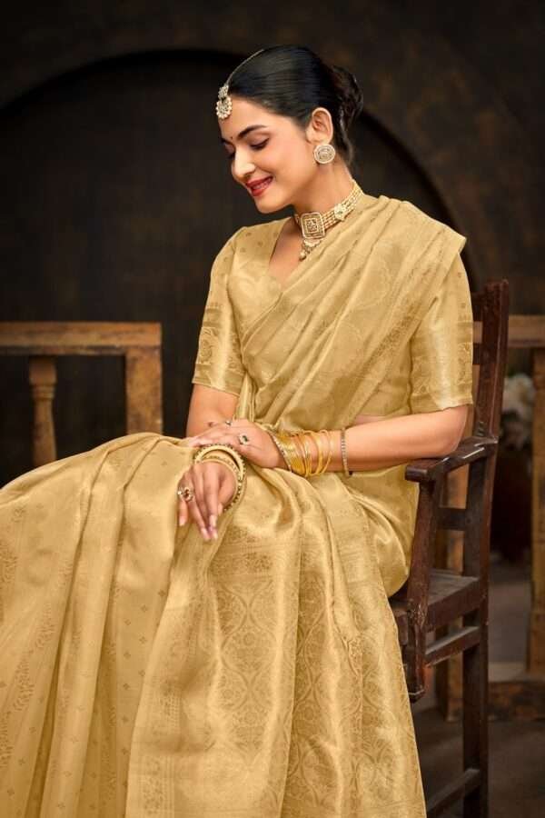 Cream Banarasi Silk Saree bs2 - Image 4