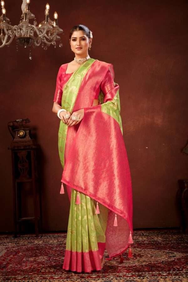 Green pure tissue silk saree chp6 - Image 4