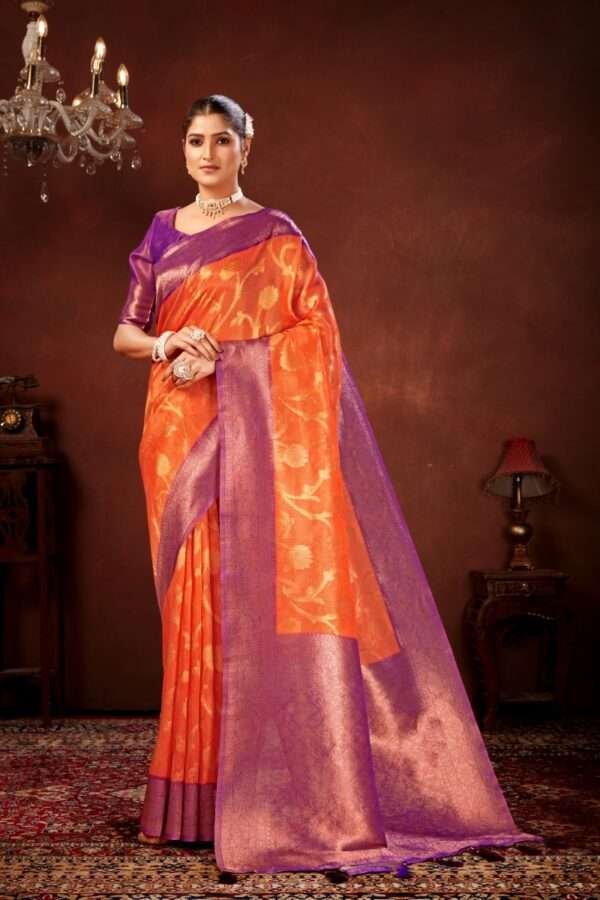 Orange pure tissue silk saree chp4