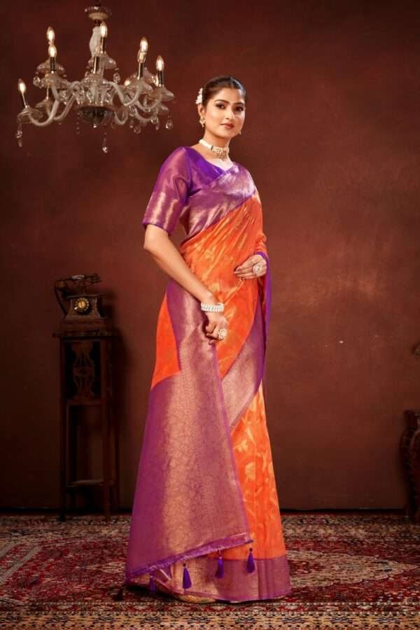 Orange pure tissue silk saree chp4 - Image 2