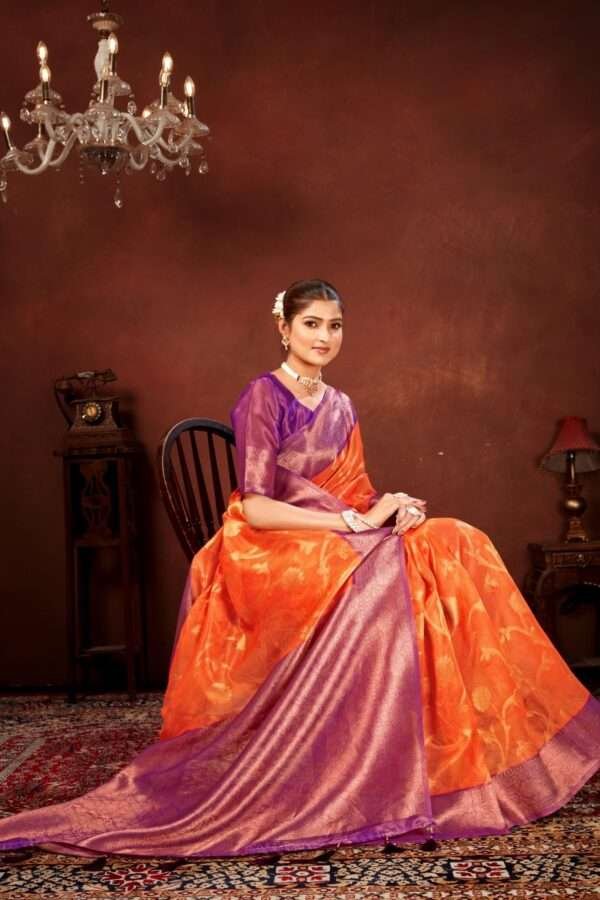 Orange pure tissue silk saree chp4 - Image 3