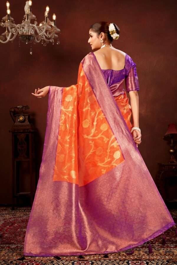 Orange pure tissue silk saree chp4 - Image 4