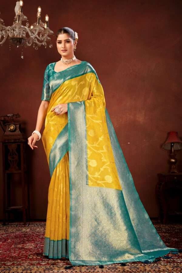 Yellow pure tissue silk saree chp5
