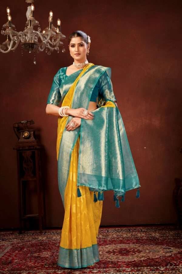 Yellow pure tissue silk saree chp5 - Image 3