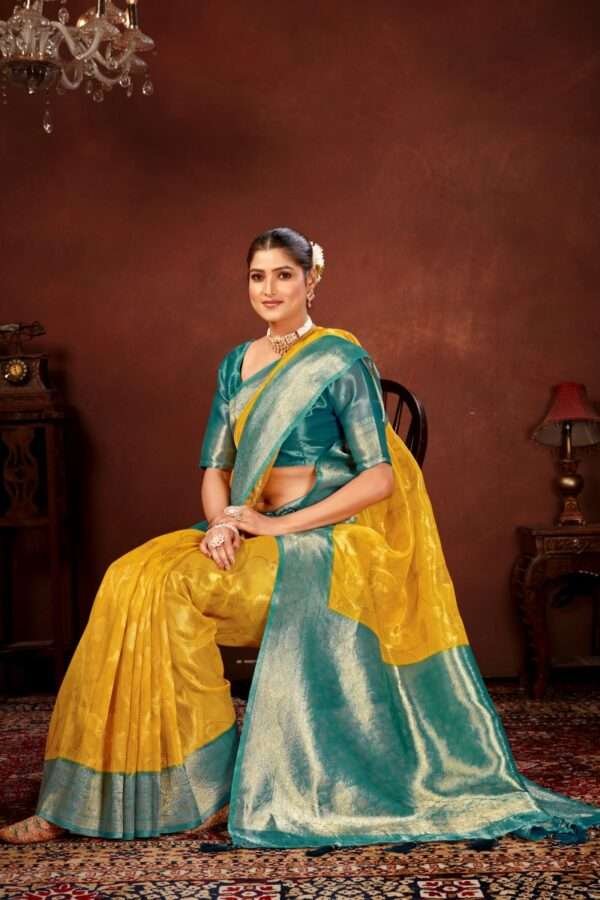 Yellow pure tissue silk saree chp5 - Image 4