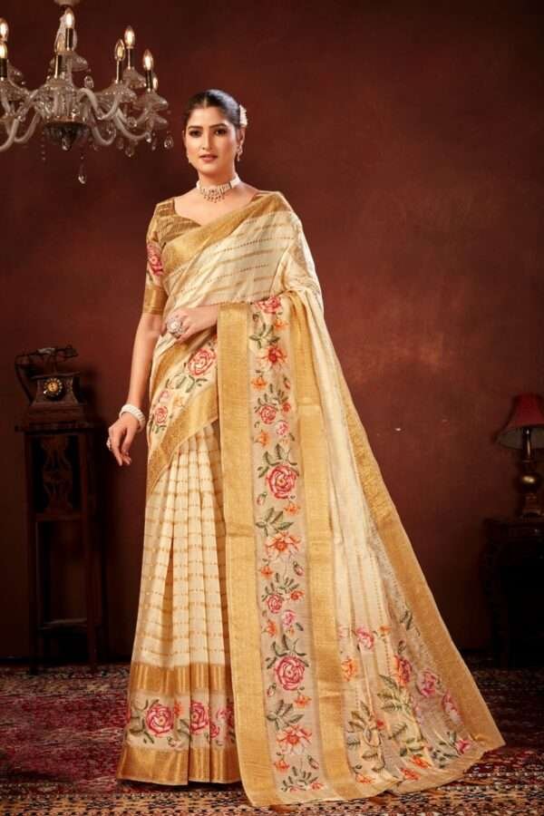 Cream soft cotton silk saree cs4 - Image 2