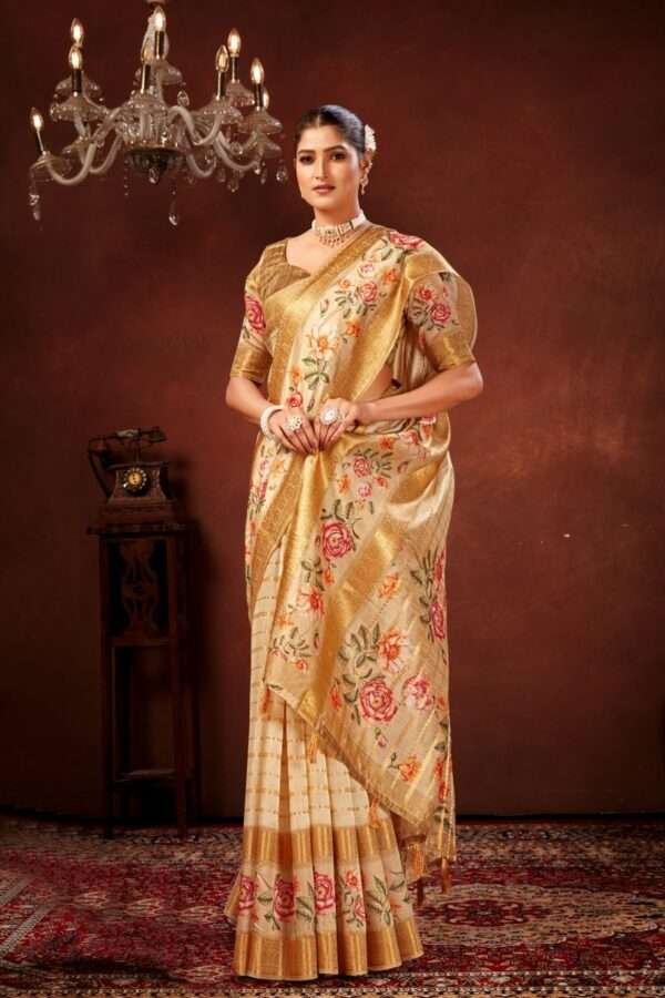 Cream soft cotton silk saree cs4 - Image 3