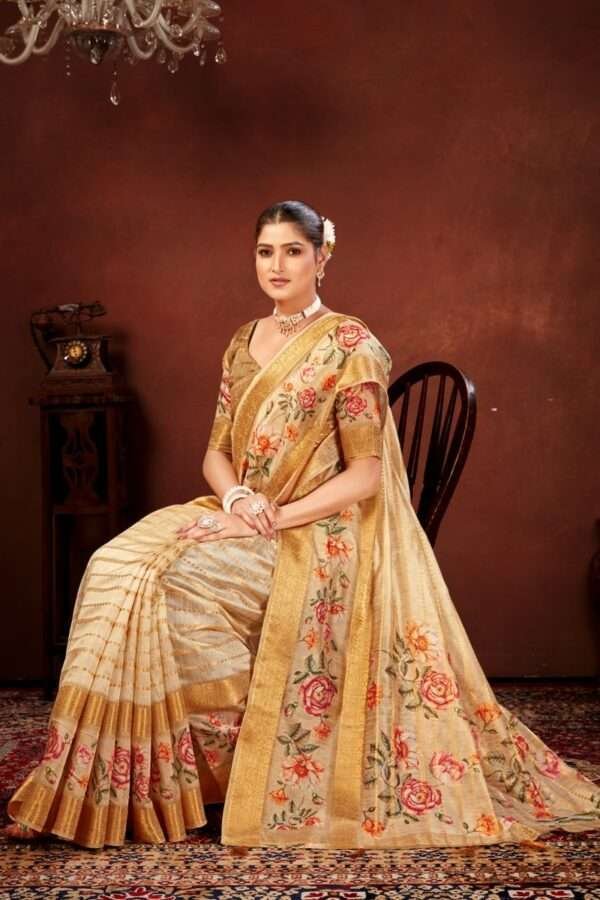 Cream soft cotton silk saree cs4 - Image 4