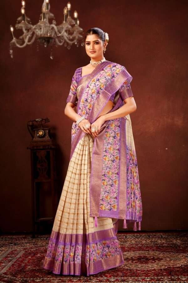 Lavender soft cotton silk saree cs1 - Image 2
