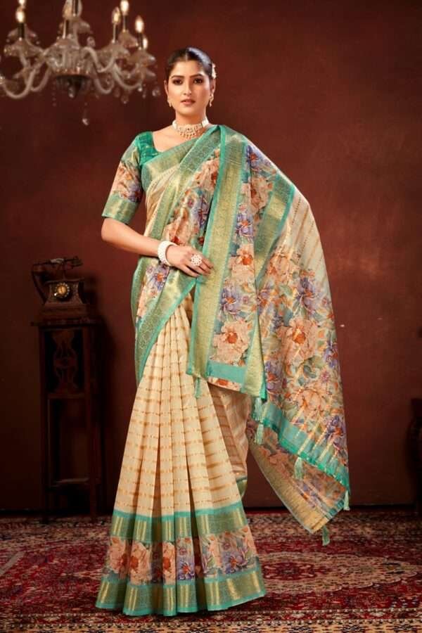 Sea blue soft cotton silk saree cs5 - Image 4