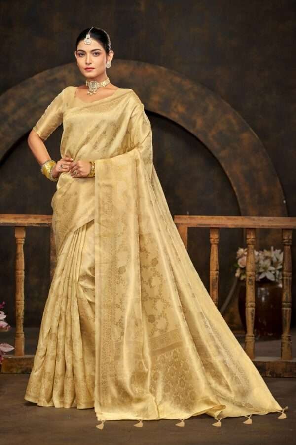 Cream banarasi silk saree bs3