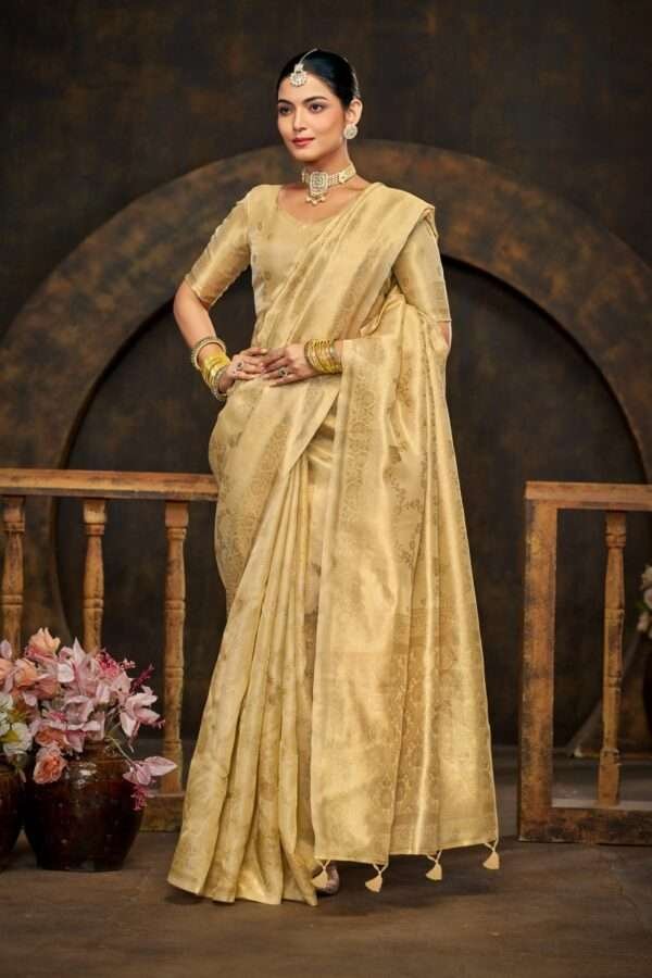 Cream banarasi silk saree bs3 - Image 2