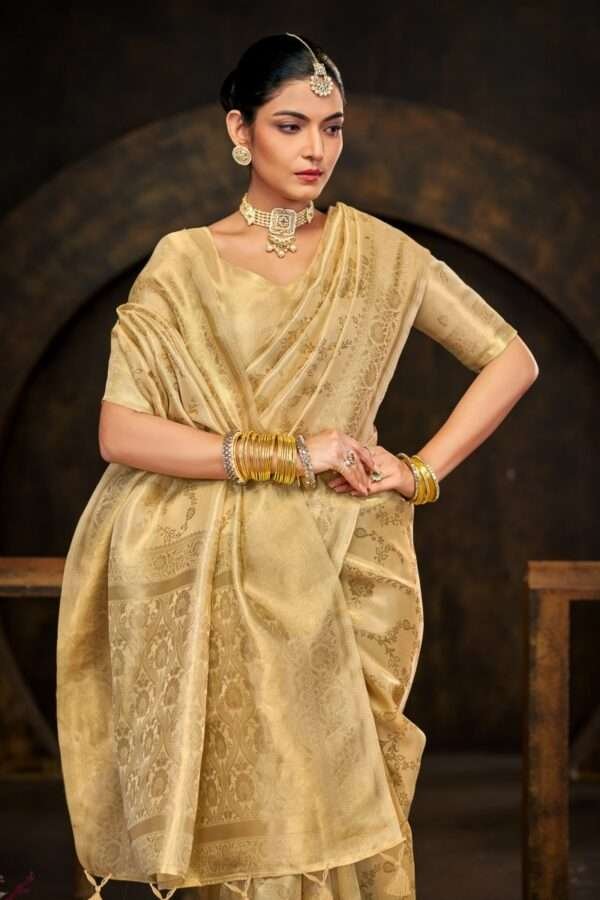 Cream banarasi silk saree bs3 - Image 4
