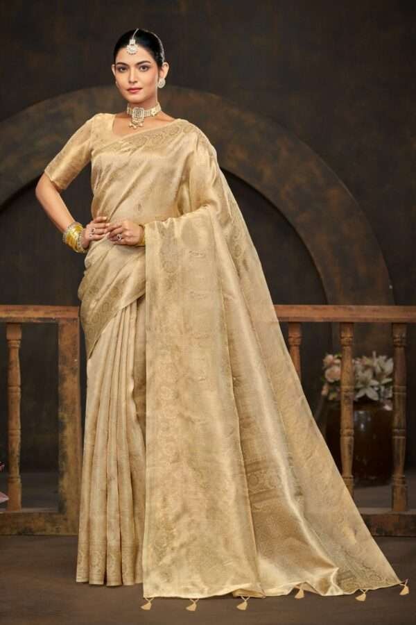 Cream banarasi silk saree bs4