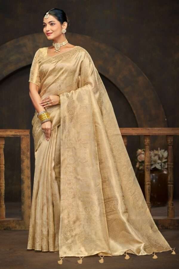 Cream banarasi silk saree bs4 - Image 2