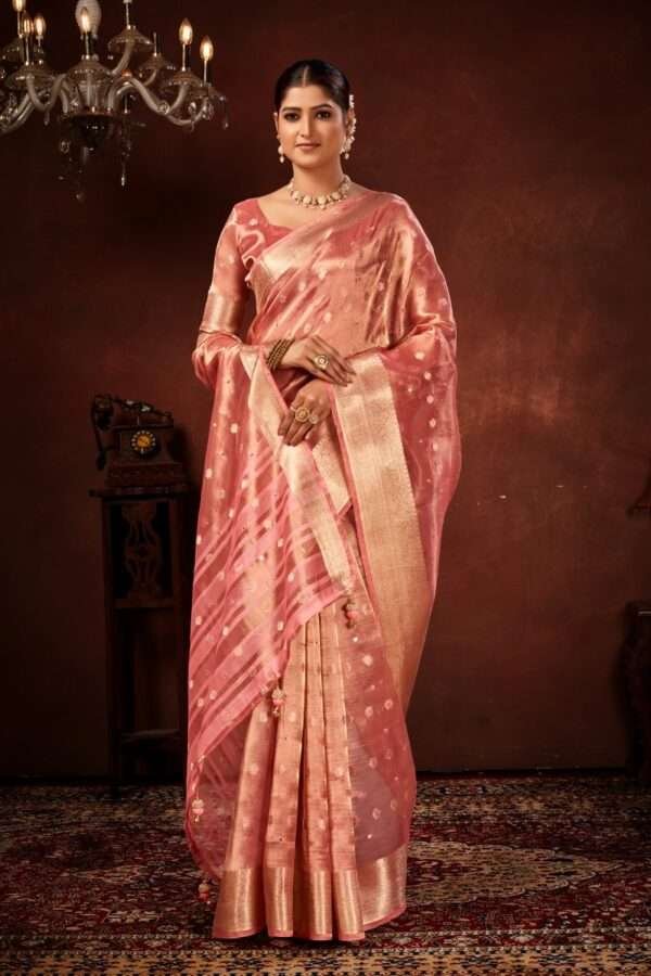 Cherry pink designer tissue silk saree tsm3