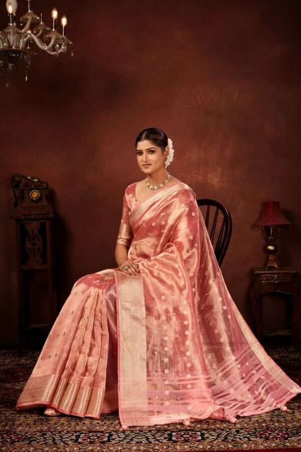 Cherry pink designer tissue silk saree tsm3 - Image 3
