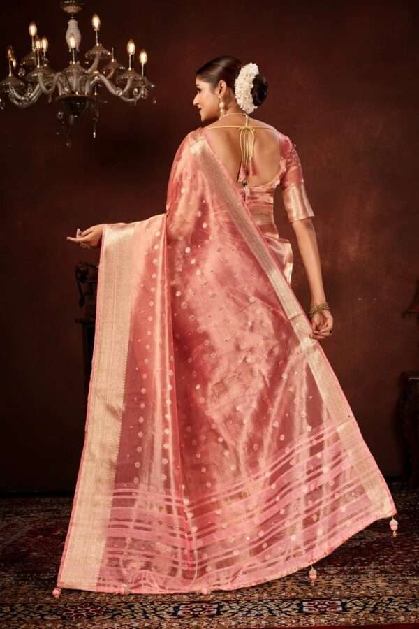 Cherry pink designer tissue silk saree tsm3 - Image 4