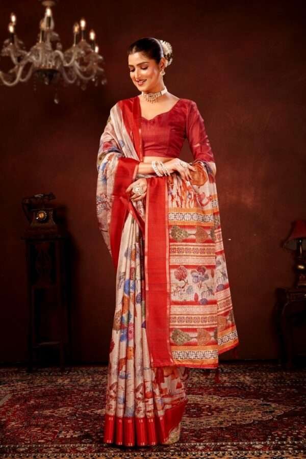 Cream soft doriya cotton kalamkari saree dc1