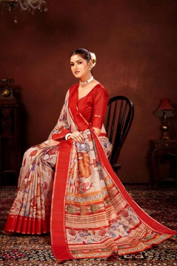 Cream soft doriya cotton kalamkari saree dc1 - Image 3