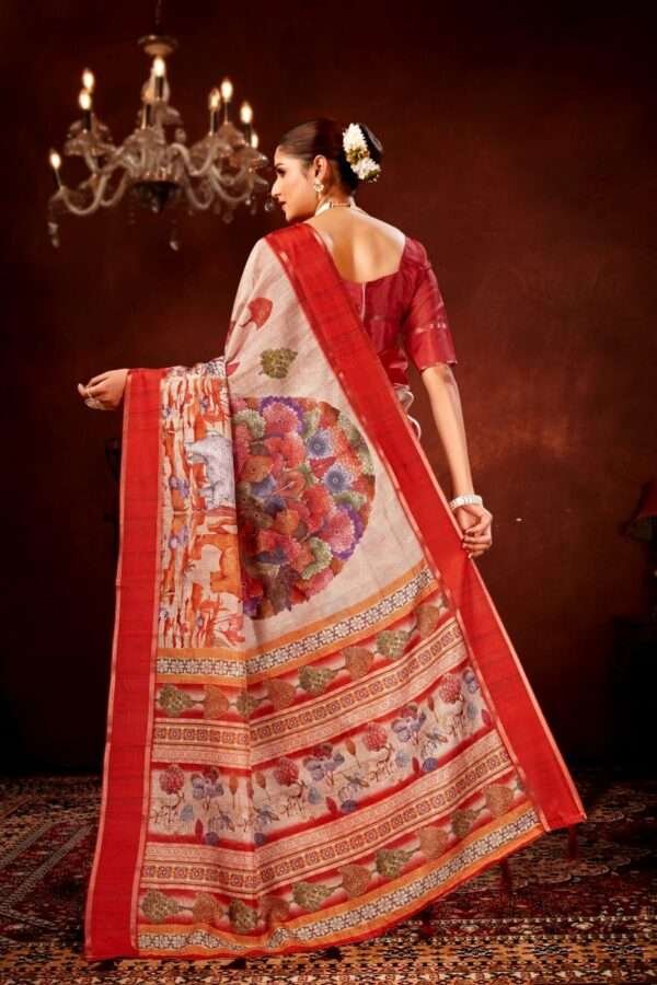 Cream soft doriya cotton kalamkari saree dc1 - Image 4