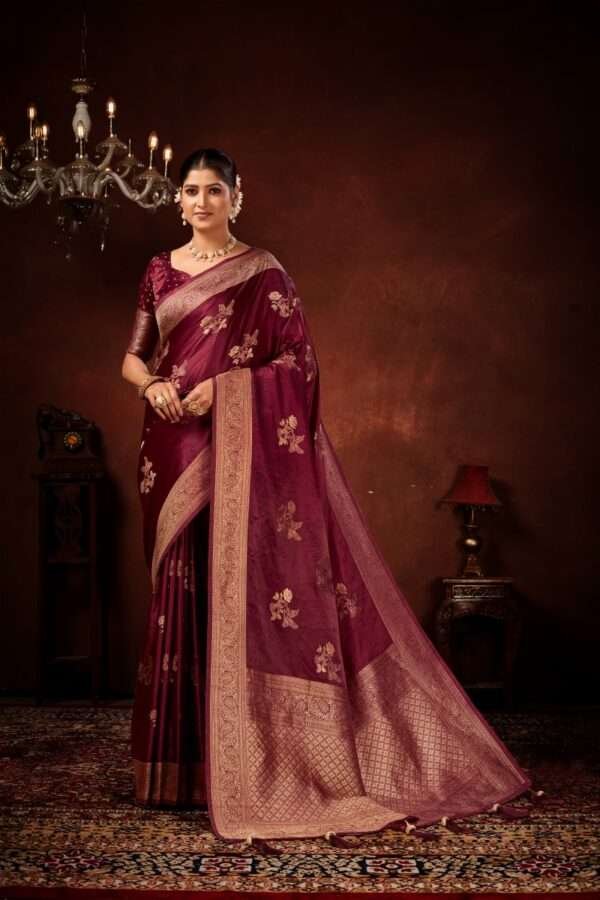 Dark maroon pure satin silk saree vs5 - Image 2