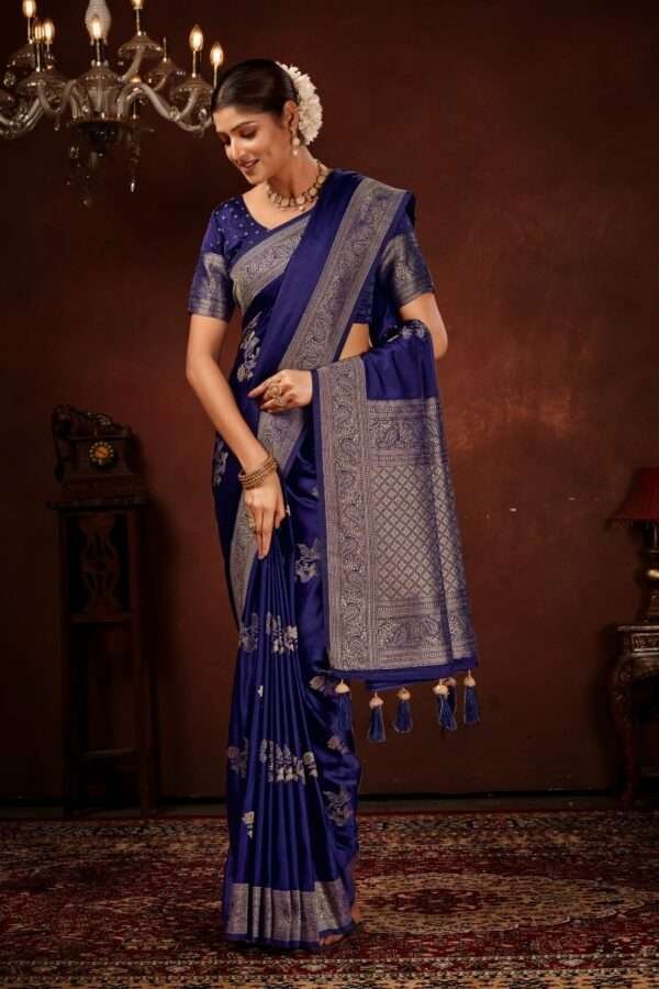 Dark violet pure satin silk saree vs6 - Image 2