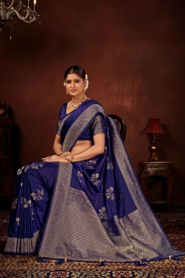 Dark violet pure satin silk saree vs6 - Image 3