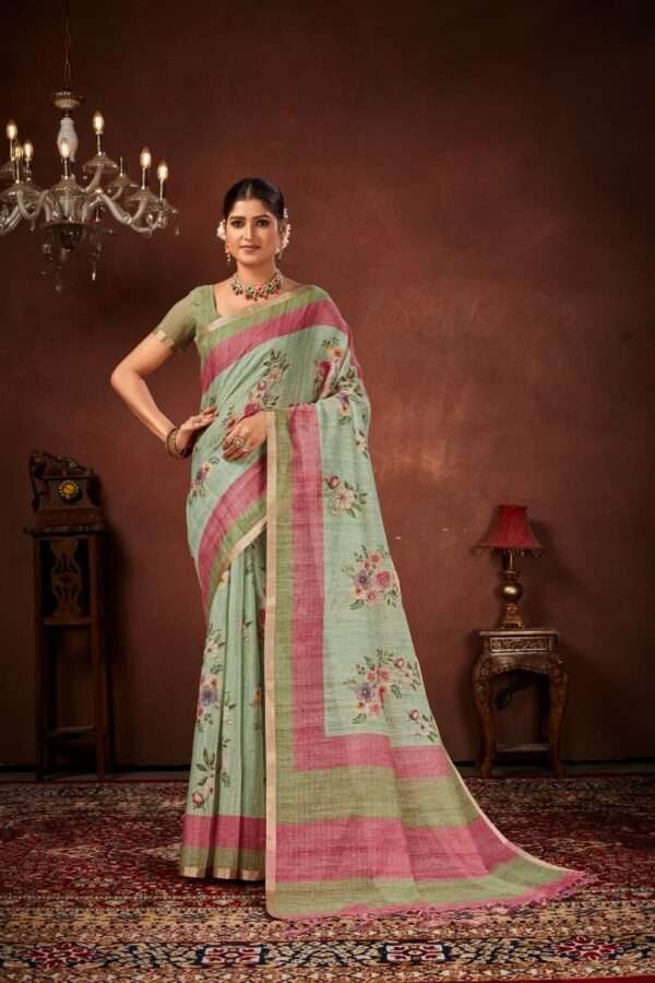 Designer linen handwork saree lw1 - Image 2