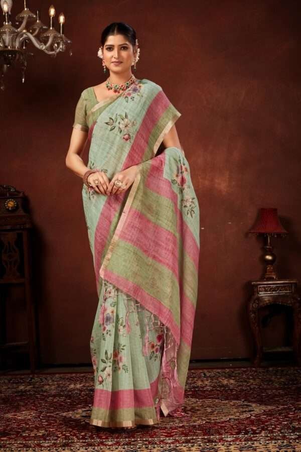 Designer linen handwork saree lw1
