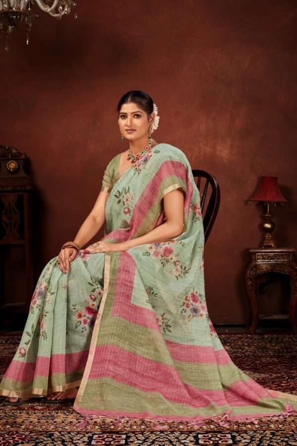 Designer linen handwork saree lw1 - Image 3