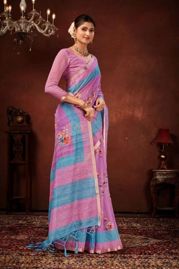 Designer linen handwork saree lw2 - Image 2