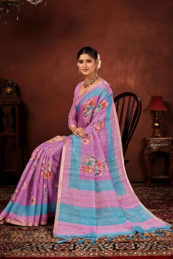 Designer linen handwork saree lw2 - Image 3