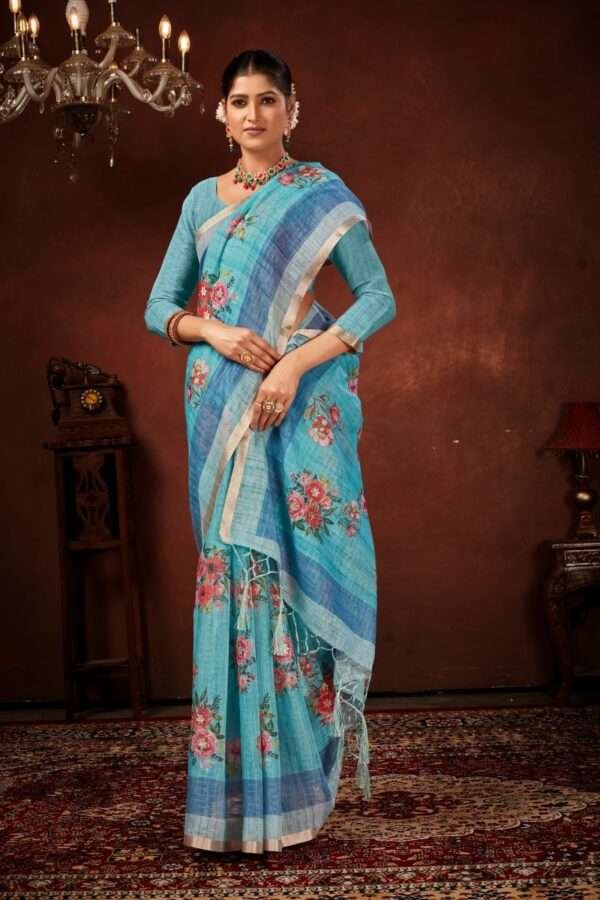 Designer linen handwork saree lw3 - Image 2