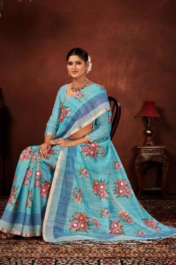 Designer linen handwork saree lw3 - Image 3
