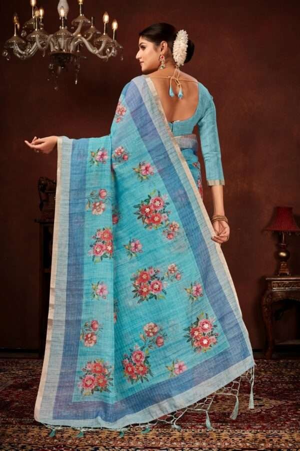 Designer linen handwork saree lw3 - Image 4