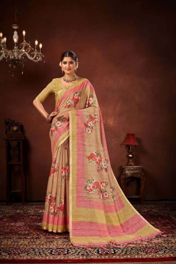 Designer linen handwork saree lw4 - Image 4