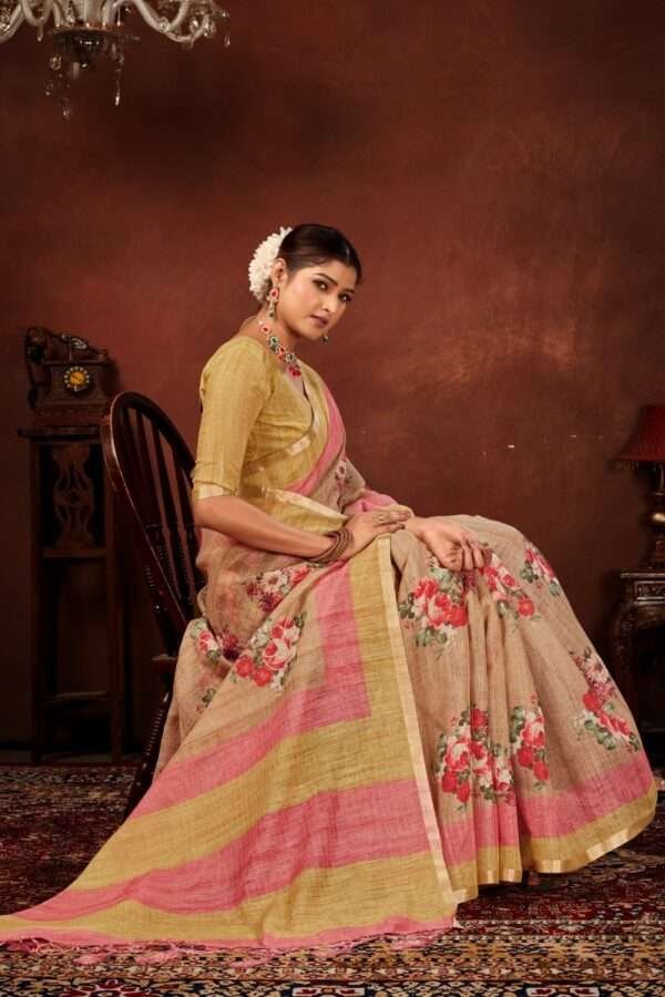 Designer linen handwork saree lw4 - Image 3