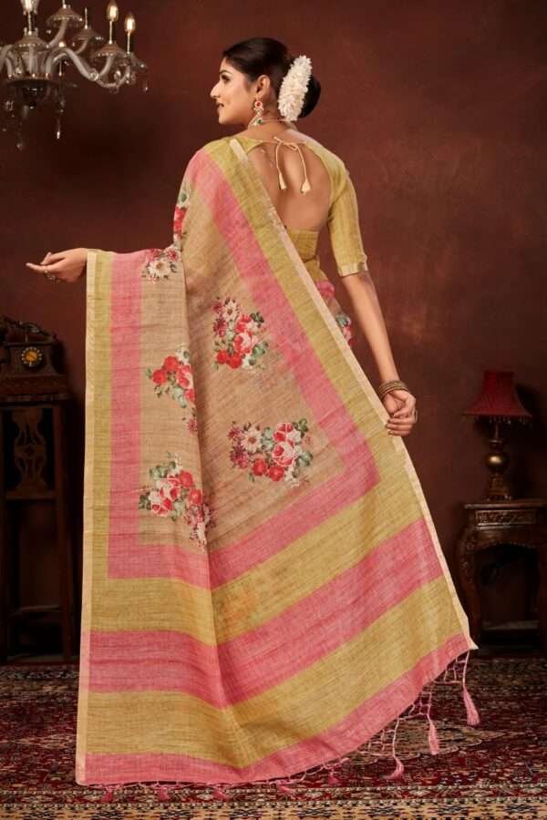 Designer linen handwork saree lw4 - Image 2