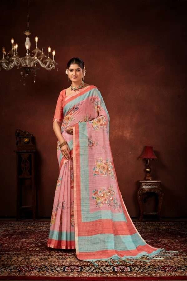 Designer linen handwork saree lw5 - Image 2