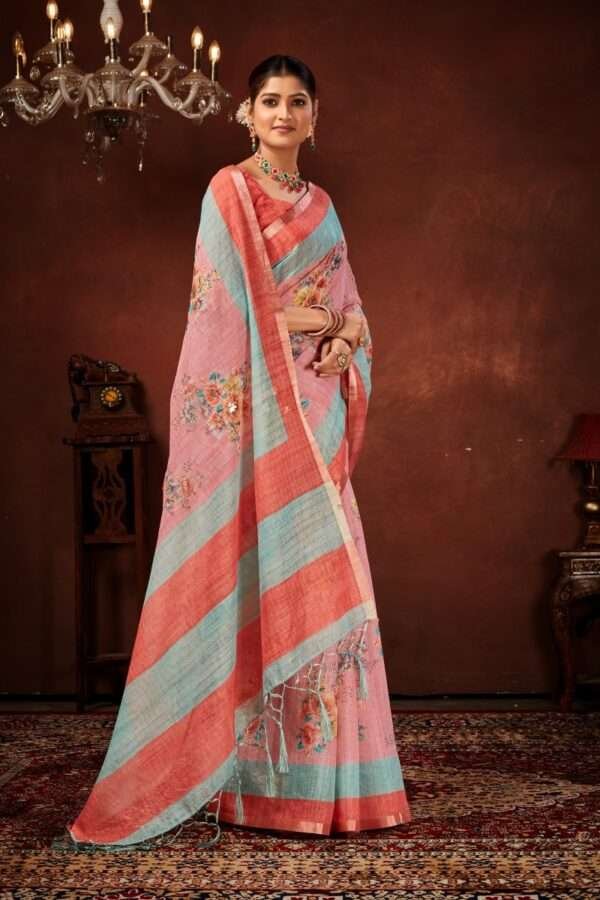 Designer linen handwork saree lw5