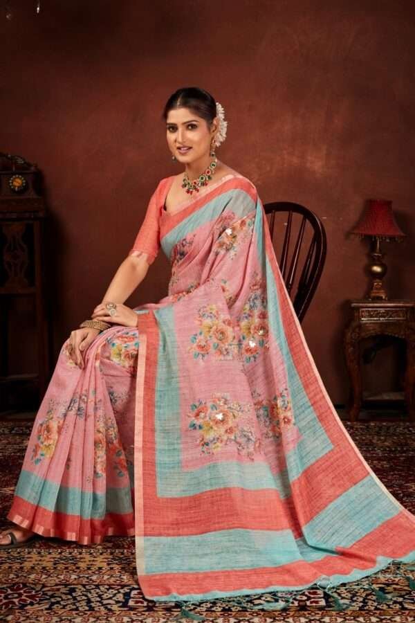 Designer linen handwork saree lw5 - Image 3