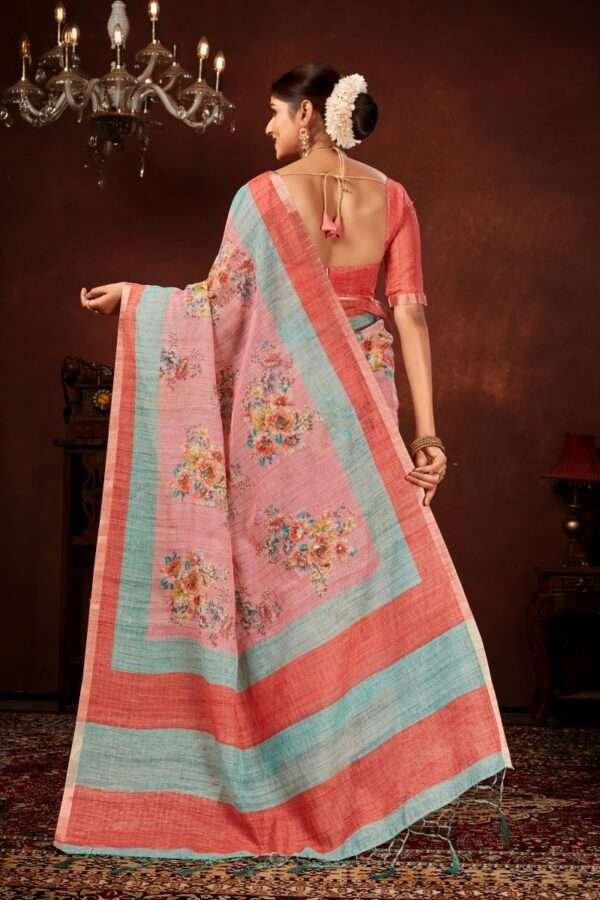 Designer linen handwork saree lw5 - Image 4