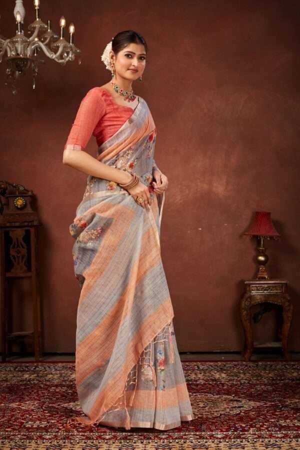 Designer linen handwork saree lw6
