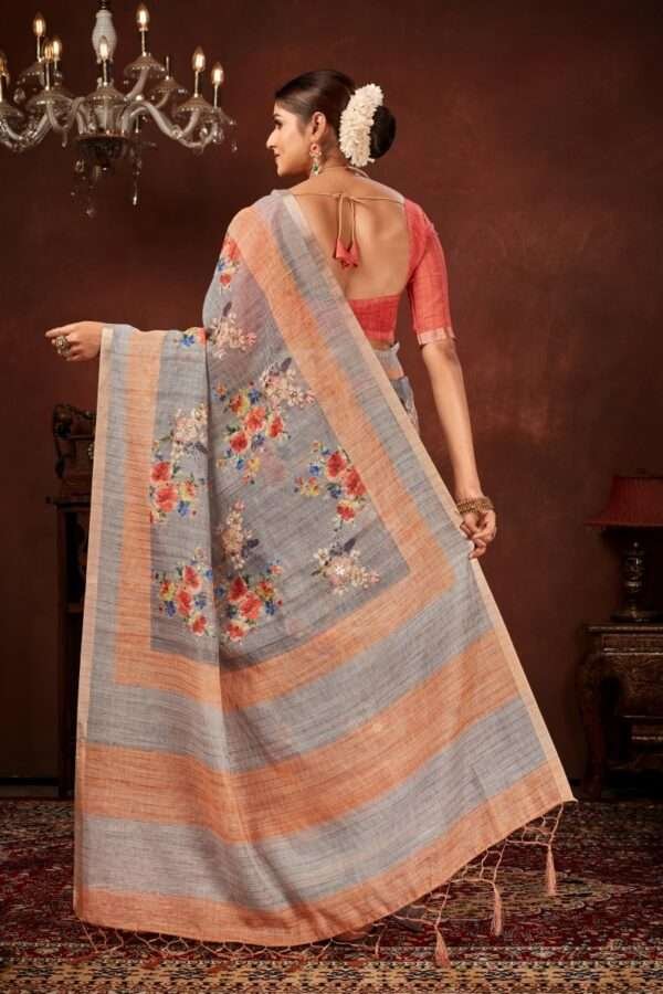 Designer linen handwork saree lw6 - Image 4
