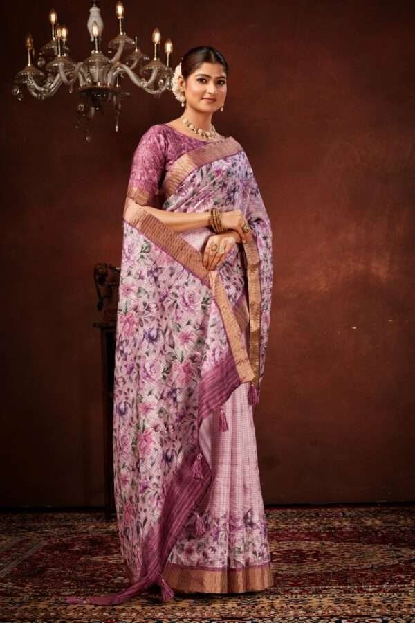 Exclusive floral tussar silk saree with foil work cf1 - Image 2