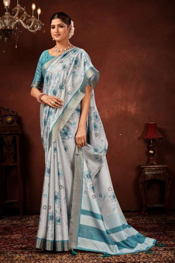 Exclusive floral tussar silk saree with foil work cf2 - Image 2